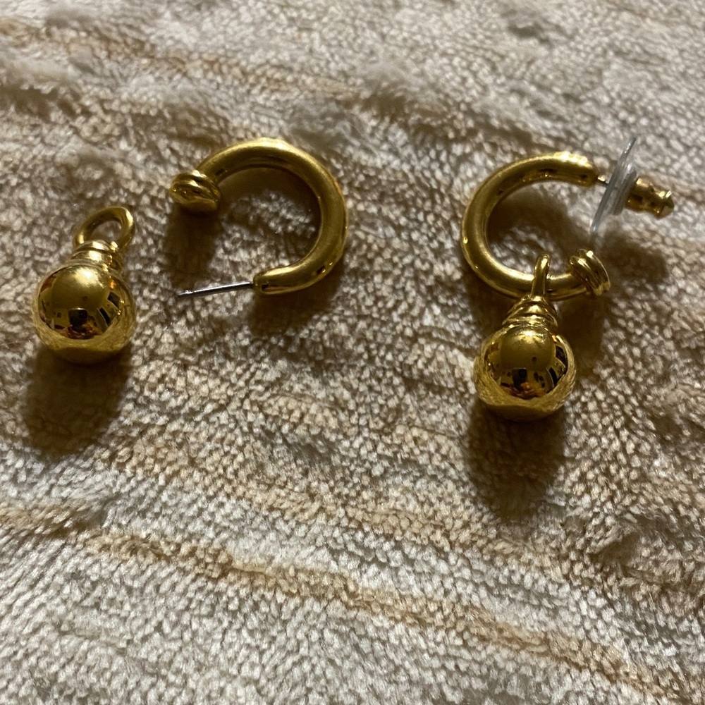 2 sets of pierced earrings in one .Gold Hoop Earrings with Ball Charm. - Picture 5 of 6